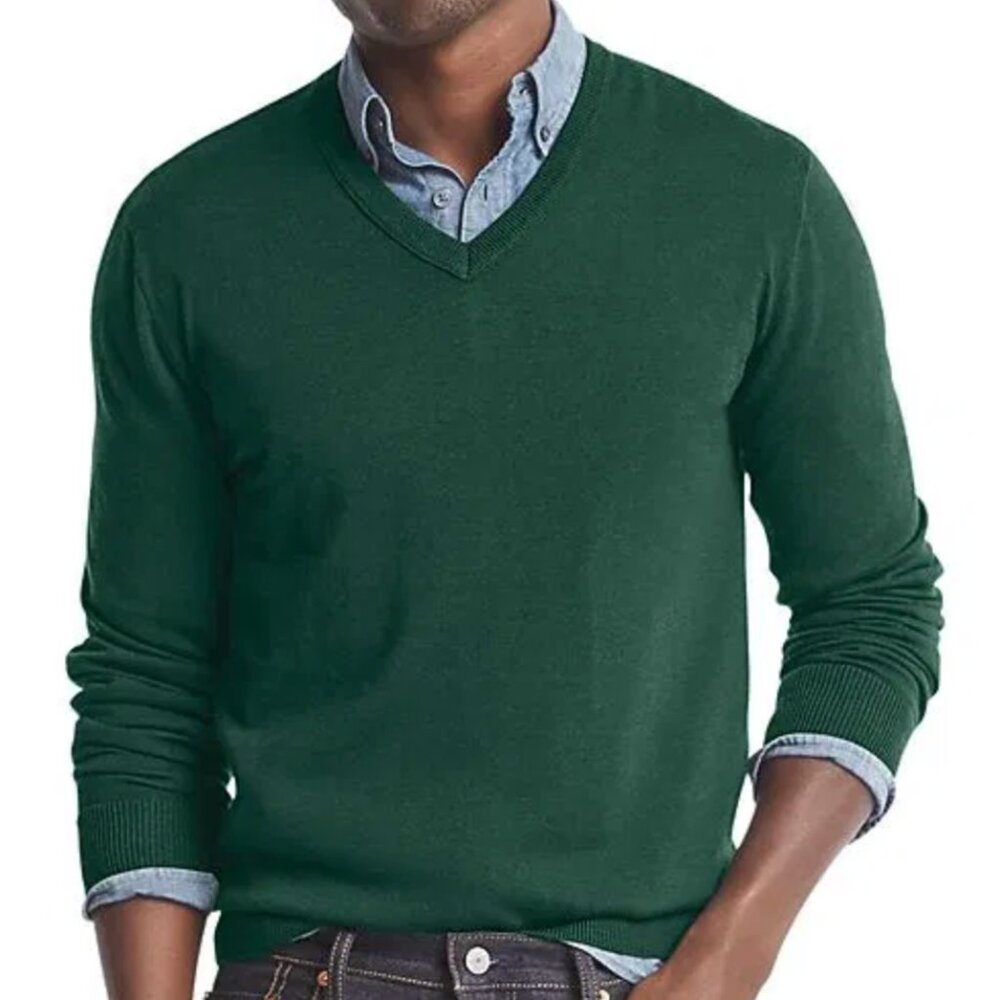 GAP Men's Mainstay V-Neck Sweater, Hunter Green, Large, EUC